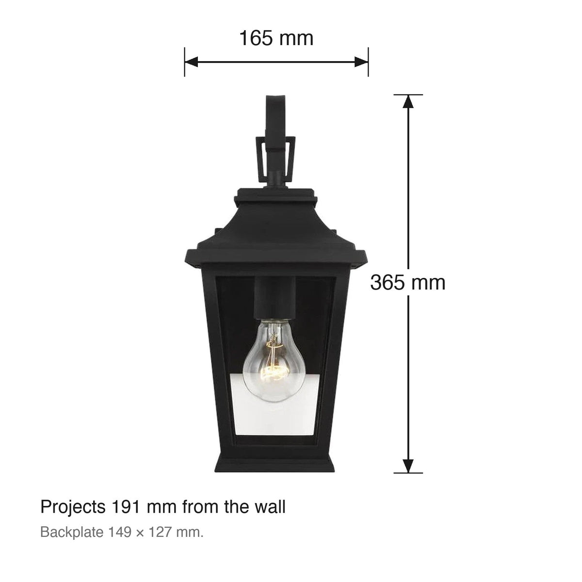 Warren Small Exterior Wall Lantern by Visual Comfort dimensions in millimetres