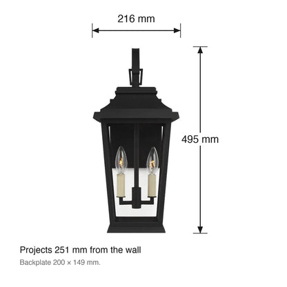 Warren Medium Exterior Wall Lantern by Visual Comfort dimensions in millimetres
